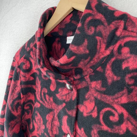 SUSAN GRAVER Jacket M Baroque Floral Fleece Blazer Button Front Red Black - Picture 5 of 14